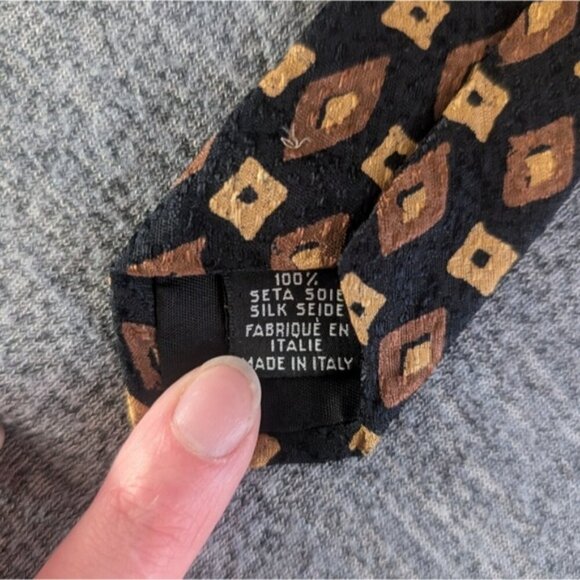 Vintage Hugo Boss Silk Tie Black/Brown Diamond Geometric Pattern, 58.25" - Picture 4 of 4